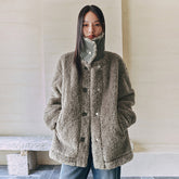 Peacebird Women Women's Gray Sherpa Teddy Coat